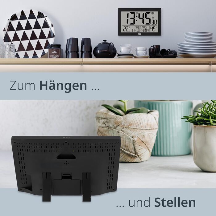 Digital Radio Clock with Large XL Display | Calendar | with Temperature Display & Hygrometer | Wall Clock | Radio Alarm Clock with 2 Alarm Times and Snooze Function | black