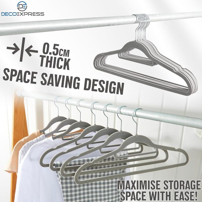 Плечики для одягу Deco Express з велюру, антиковзаючі та економні, набір (20 шт., сірий)