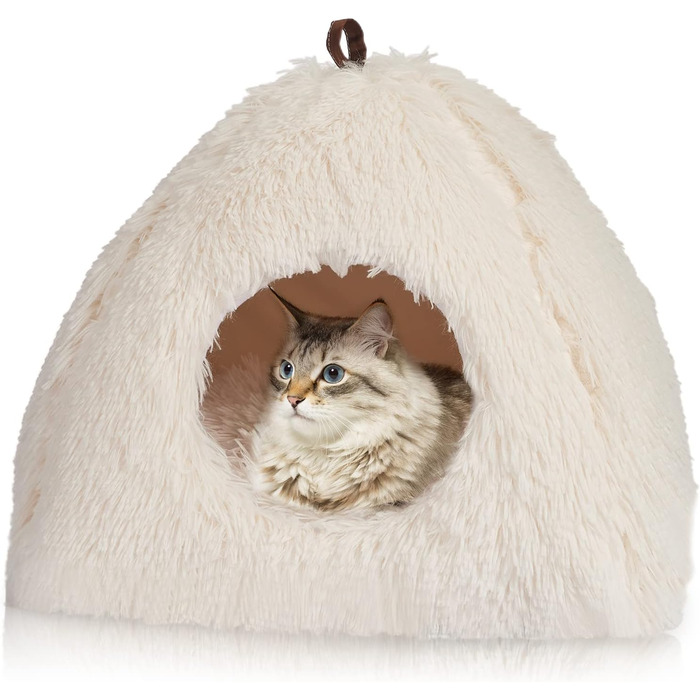 Cat Bed Washable Cat Sleeping Place for Cats Cat Cave Plush Pet Cat Head Pillow Cat House Cat Cushion Fluffy Kitten Puppy Snuggle Bed Pet Bed White
