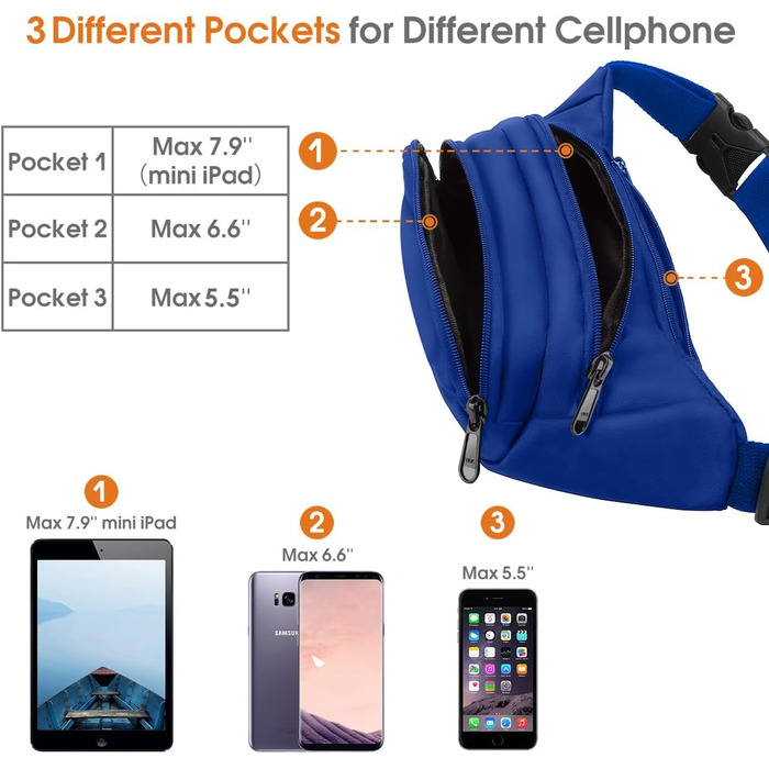 Чоловіча/Жіноча поясна сумка-бананка 35 см з великою місткістю, водонепроникна, для iPad mini/iPhone 12 Pro Max, для спорту, чорна