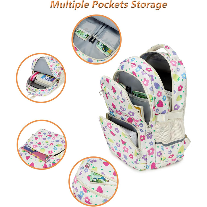 Шкільний рюкзак для дівчаток-підлітків у вінтажному стилі. Набір: рюкзак, ланч-бокс, пенал. Квітковий дизайн, відділення для ноутбука. Ідеально для школи, подорожей. Колір: Полуниця, Слонкост.