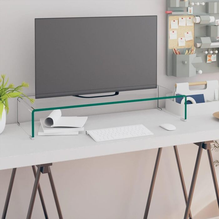Підставка для монітора та телевізора vidaXL, скляна, прозора, 80x30x13 см