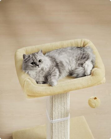 Feandrea Cat Tree, Cat Tower with 40 x 30 cm Plush Platform, Scratching Post, Cat Scratching Tree, 71 cm High, Sisal-Wrapped Scratching Post, 45 x 40 cm Base, with Plush Ball, PCA022W01 (Beige)