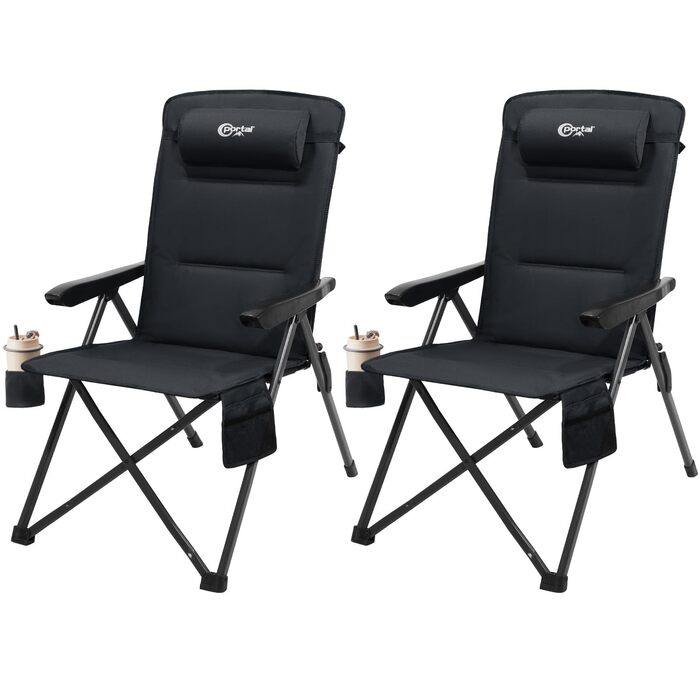Крісло кемпінгове розкладне Portal з регульованою спинкою (2 шт) - Чорне. Витримує до 160 кг. Для кемпінгу, риболовлі, саду, балкону, пікніка.