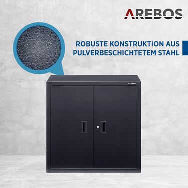 Металевий офісний шафа Arebos, чорний, 90x90x40 см, з регульованою полицею, для зберігання документів і матеріалів