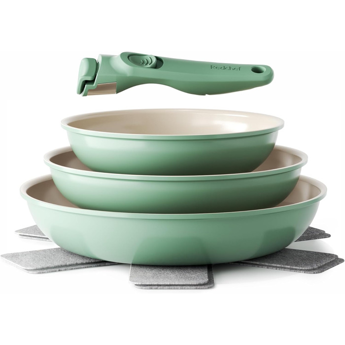 Redchef Ceramic Nonstick Pan Set - 6 Piece Induction Cookware Set (20, 24, 28 cm) - PTFE, PFOA & PFAS Free