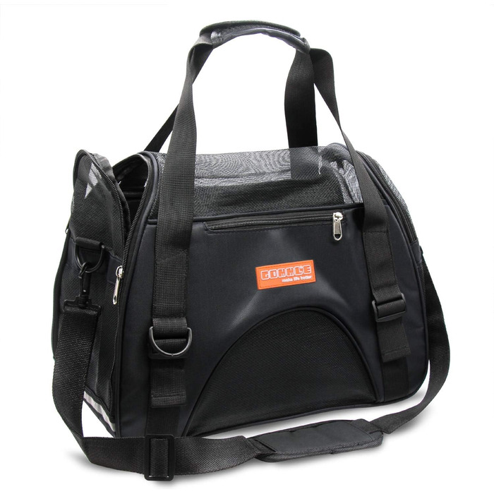 Трансформер для тварин у подорожі: переноска для котів, собак, кроликів, хом'яків. Підходить для авіаперельотів, м'яка, з плечовим ременем (Чорний, M - 47x27x28 см, до 5 кг) L 44 x 30 x 20 см Чорний