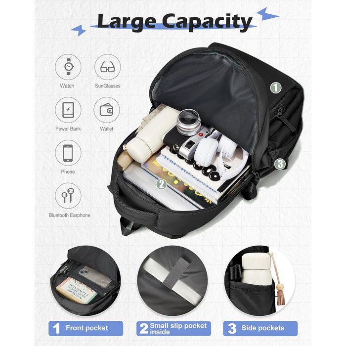 Шкільний рюкзак для підлітків: чорний, 46*35*18 см. Підходить для дівчаток та хлопців. Шкільна сумка, casual daypack, рюкзак для школи.