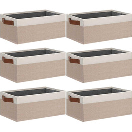 Ghvyenntte Storage Baskets (6 Pieces), Small Fabric Storage Baskets, Foldable, 30 x 20 x 13 cm, Organizer Baskets with PU Handles, Decorative Square Baskets for Closet, Shelves, Cabinet (Small-11.8