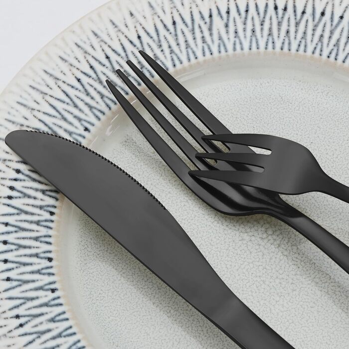 Bestdin Cutlery Set 12 Persons, 60 Piece Black Cutlery, Stainless Steel Cutlery Set with Knife Fork Spoon, Black Cutlery for Home/Party/Restaurant, High Gloss Polished & Dishwasher Safe.