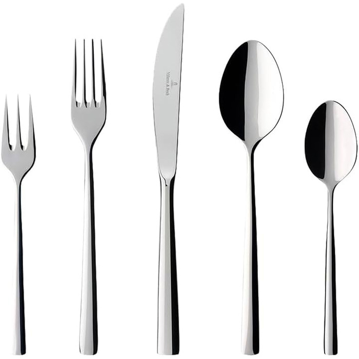 Villeroy & Boch – Piemont Cutlery Set, 30 Pieces, 6 Place Settings, Dishwasher Safe, Stainless Steel, Cutlery Set, Flatware, High-Quality Cutlery, Dinner Cutlery Set, Knives, Forks, Spoons, Stainless Steel