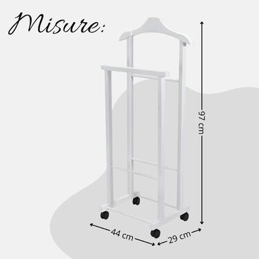 Tomaino - Valet's Bedroom Wood - Clothes Rack with Wheels Ambrogio - Modern Valet for Clothing and Accessories (White)