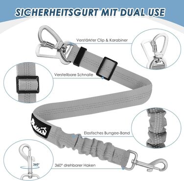 Автогурт для собак у машину: 2 шт., безпечний ремінь з амортизацією, універсальний кріплення для подорожей (сірий)