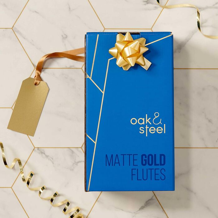 Набір з 4 склянок для шампанського та просекко Oak & Steel (285 мл) - нержавіюча сталь, матове золото, міцні, подарунковий набір для днів народжень та Різдва