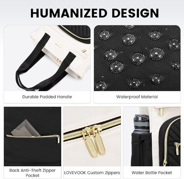 LOVEVOOK Рюкзак для ноутбука жіночий Елегантний 15.6 дюймів 2-в-1 Сумка-рюкзак Водонепроникний для дівчат, підлітків з відділенням для ноутбука, жіночий рюкзак, повсякденна сумка для універу, школи, подорожей, роботи, 15.6', Бежевий, Чорний