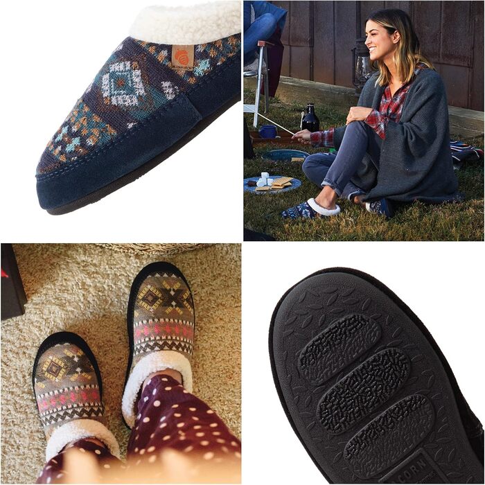 Тапочки до дитячі Acorn з вишивкою та капюшоном, сірий Єнот (35/36 EU, Fairisle Hoodback Blue)