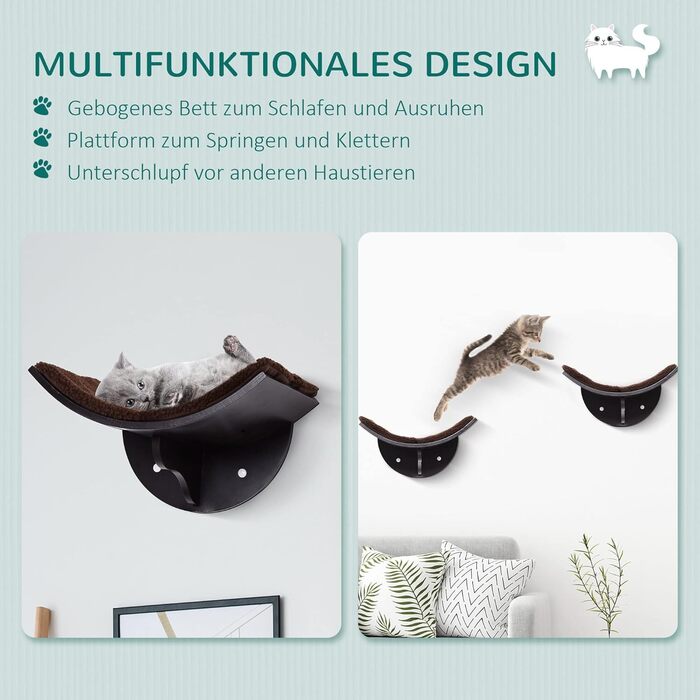 PawHut Cat Bed Cat Wall Bed Cat Shelf Wall Mount Plush Cushion MDF