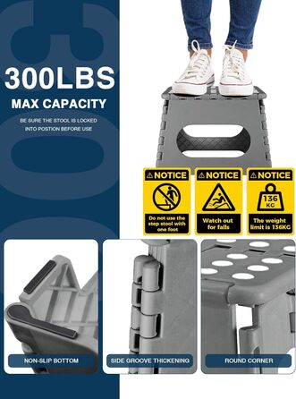 Складний табурет HOUSE DAY 27см чорний: міцний, з антиковзними ніжками та ручкою, для кухні, ванної, дитячої кімнати, кемпінгу (сірий)