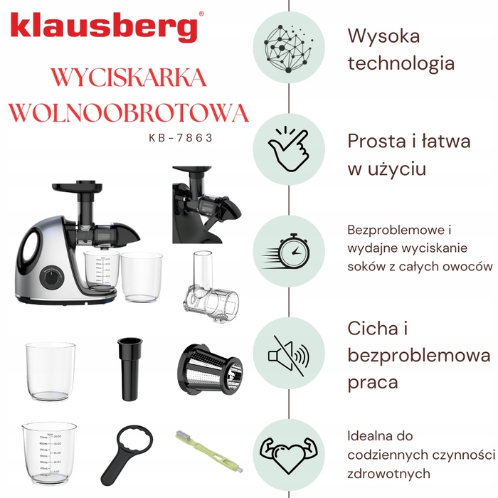 Горизонтальна шнекова соковижималка Klausberg KB 7863 150 Вт