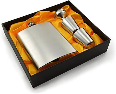 Фляга з нержавіючої сталі з 2 склянками для шнапсу та воронкою в подарунковій коробці, з гвинтовим кришкою, кишенькова пляшка