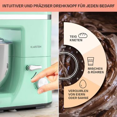 Klarstein 5L Stand Mixer - 2000W Kitchen Machine with Dough Hook & Whisk - 6 Speed Universal Mixer for Baking & Cooking (Green)