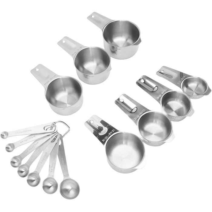 HUONIU 14-Piece Stainless Steel Measuring Cups and Spoons Set, Kitchen Utensils