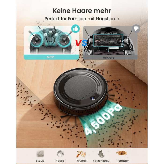 Робот-пилосос LEFANT M310: потужний, з Wi-Fi, для тварин та твердих поверхонь