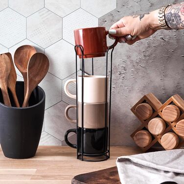 Набір келихів HOME DECO FACTORY KA0500 (4 шт.) з підставкою, кераміка, бежевий, коричневий, чорний, білий