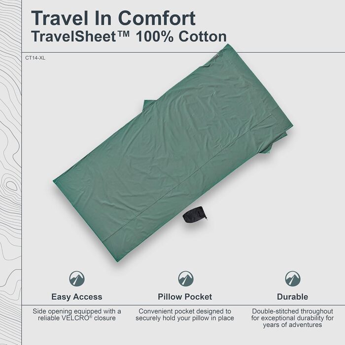 Туристичний простирадло Cocoon Travelsheet з бавовни, колір кактусово-синій, 238x117 см