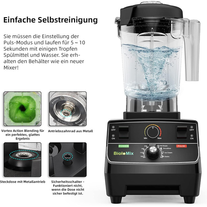 BioloMix High-Performance Blender 2200W, Self-Cleaning Function, Stand Mixer with 2L Container and 600ml Travel Cup BPA Free. Smoothie Mixer