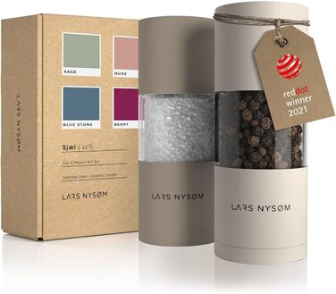 LARS NYSØM Salt and Pepper Mill Set made of Stainless Steel with Adjustable Ceramic Grinder, 2 Pieces | Manual Spice Mills with High-Quality Design (2 pcs) (Brown/Beige)
