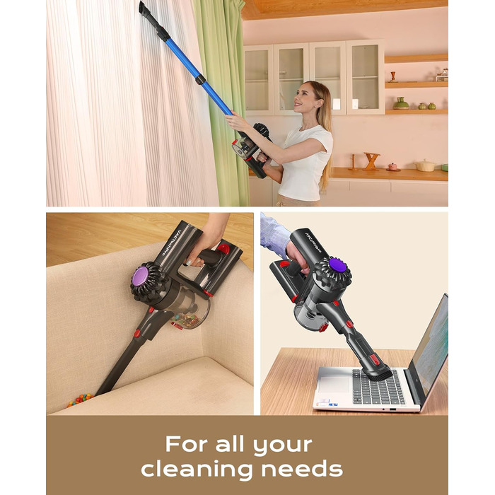 Бездротовий акумуляторний пилосос V15, 35KPa, 6-в-1, для твердих підлог та килимів, видаляє шерсть тварин (Блакитний)