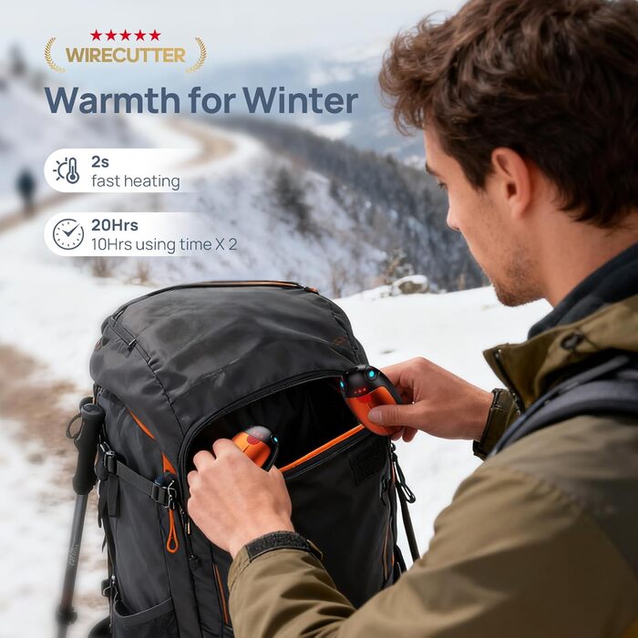 Електричні грілки для рук, набір 2 шт., USB, 20 годин тепла, 3 температурні режими, для спорту та хвороб Рейно, помаранчеві