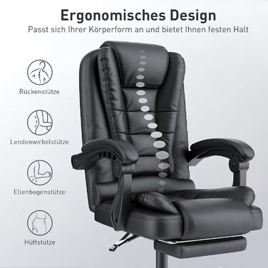 Офісний крісло-шезлонг для кухні/офісу Naspauluro: ергономічний комп'ютерний стілець з високою спинкою, підлокітниками та регулюванням висоти, функція нахилу, поворотний, з підніжкою (чорний)