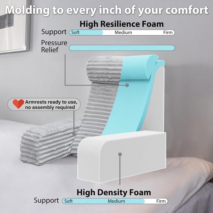 Подушка для спини ENITYA для читання та відпочинку в ліжку, сірого кольору