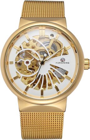 Чоловічий механічний годинник FORSINING з тонким корпусом та сталевим браслетом Skeleton