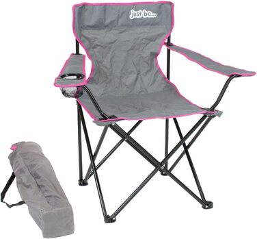 Кемпінговий стілець складаний з підлокітниками та підсклянником, сірий/рожевий