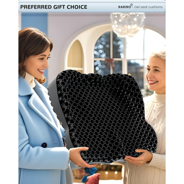 Гелеве сидіння для офісного крісла: ергономічна подушка з подвійною структурою та стільниковою поверхнею для тривалого сидіння, підтримки попереку та полегшення болю при ішіасі. Підходить для авто, каяку, інвалідного візка. Чорний колір.