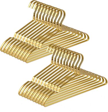 Amber Home 20-Piece 42cm Lightweight Aluminum Iron Clothes Hangers, Matte Gold Metal Clothes Hangers with Non-Slip Groove for Suit, T-Shirt, Shirt, Jacket, Dress, Pants