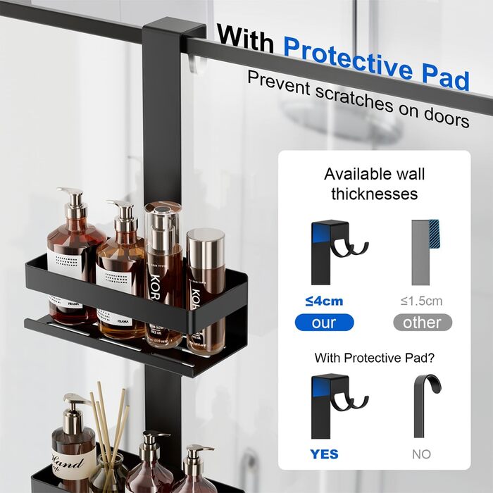 Поличка для душу без свердління, органайзер для ванної кімнати, чорна. Регульована поличка для шампуню та аксесуарів.