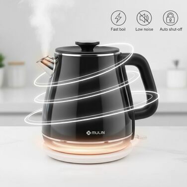 Електричний чайник MULIN Retro, 1.8 л, 2200 Вт, Швидке кип'ятіння, Автоматичне відключення, Чорний