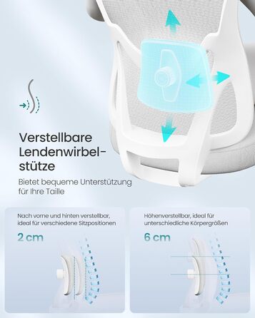 Офісний стіл SONGMICS - ергономічне крісло, комп'ютерне крісло з регульованою поперековою та підголовною підтримкою, до 150 кг, регульована висота, OBN066BH01 (Сірий голуб)