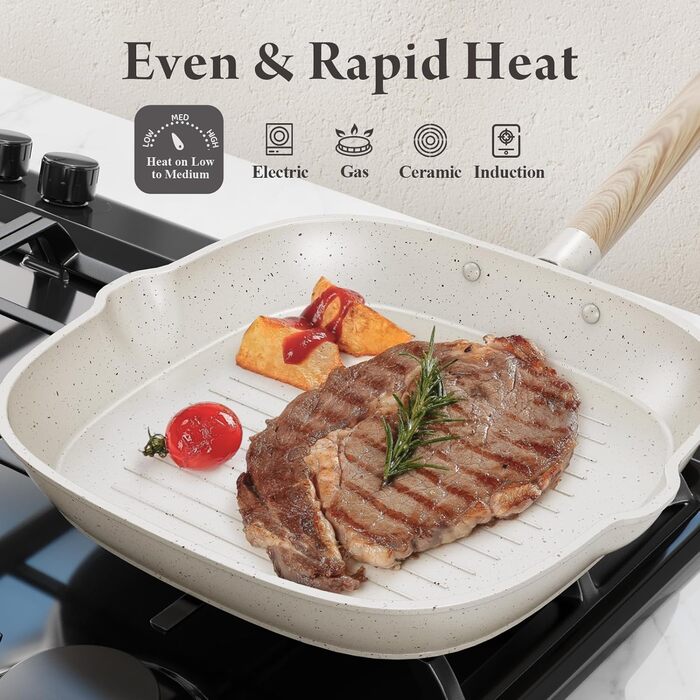 Набір посуду 14 предметів з антипригарним покриттям, преміум-кераміка, для індукційних плит, без PFOA, PTFE, PFAS, з аксесуарами