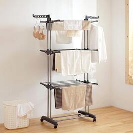 Сушарка для білизни вертикальна (вежа) на 3 ярусах з колесами, розкладна економна сушарка для одягу, сріблясто-сіра, 75x64x170 см