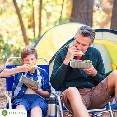 Everusely Bento Box: ланчбокс з нержавіючої сталі, 0,8 л, з контейнером для спецій та органайзером для перекусів (3 відділення)