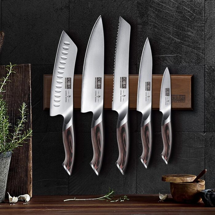 Набір кухонних ножів HOSHANHO 6 шт. з магнітним тримачем, професійний з вуглецевої сталі, ергономічні ручки