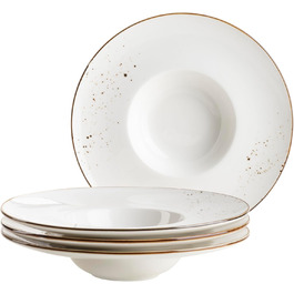 MÄSER Pintar Series, high-quality gourmet plate set, 4-piece with Ø 26 cm, wide plate rim, with light glaze, visual brown speckles, and a fine edge in a vintage look, porcelain gourmet plate set brown