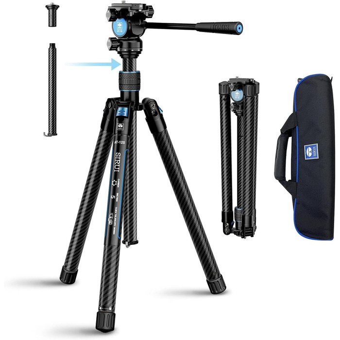 Штатив SIRUI Traveler X Carbon з Fluid-головкою та Quick-Twist системою для Arca Swiss, Ultraleichtes Reisestativ для DSLR/Відеозйомки, реверсивна центральна колона, 0.95kg
