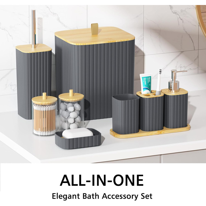 Набір для ванної кімнати Z ZONAMA 24 предмети: душовий завіс, килимок, сміттєвий бак, тримач для унітазу та дозатор для мила. Стильний набір прикрас для ванної кімнати, зелений (повний комплект, сірий)