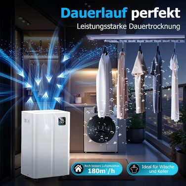 Електричний осушувач повітря 20л/день з датчиком вологості та LED дисплеєм, таймером, 3 режими, для спальні, офісу, підвалу, безперервна подача, білий